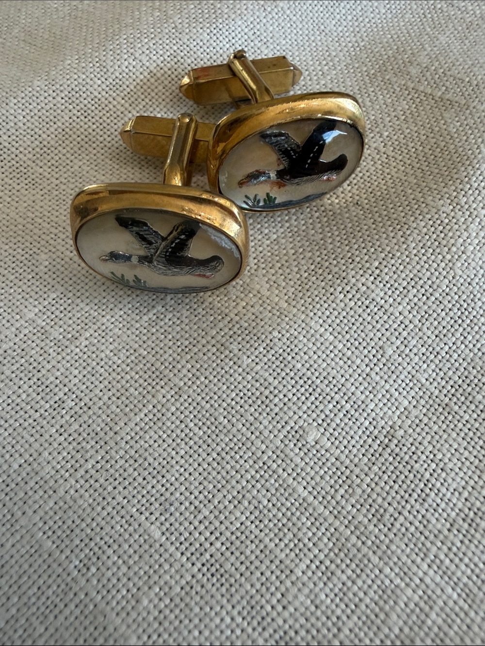 Vintage Gold-Tone Mallard Duck Enamel Cufflinks